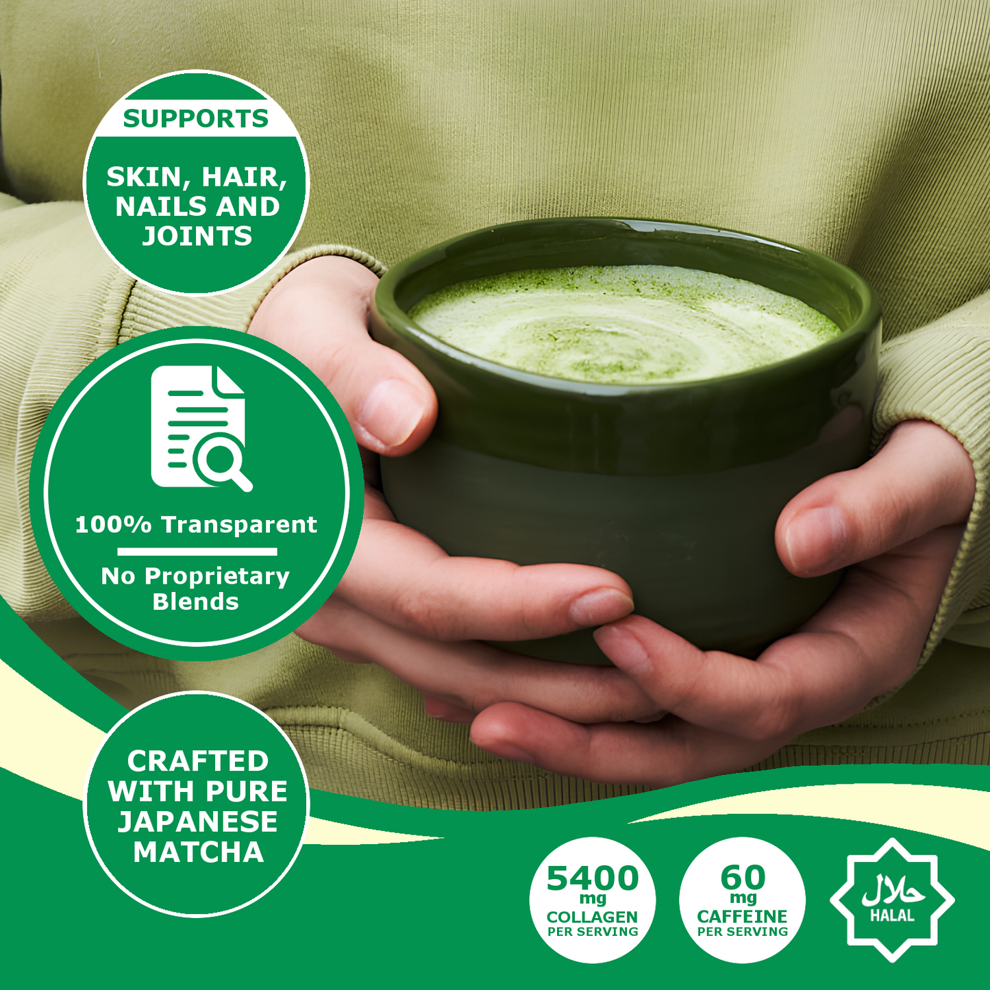 Halal Matcha Collagen Powder