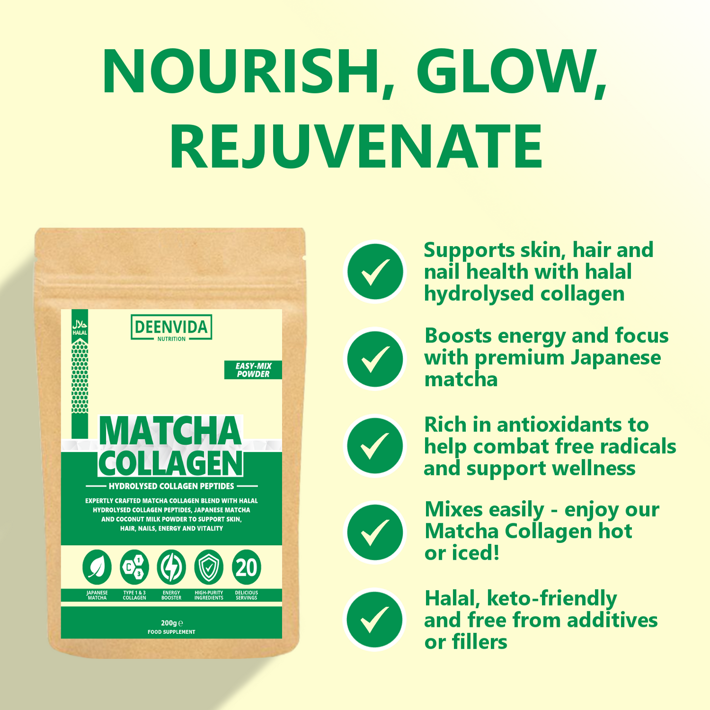 Halal Matcha Collagen Powder